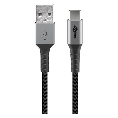 Goobay Czarny/srebrny kabel USB-C 24-pinowy USB-C 4-pinowy USB typu A Męski Męski